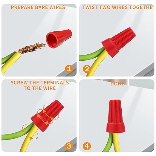 300PCS Wire Connectors Nuts 18-10 AWG Electric Wire Caps Insulating Insert Twist Electrical Wire Connectors Red Wire Assortment Nuts for Quick Connection