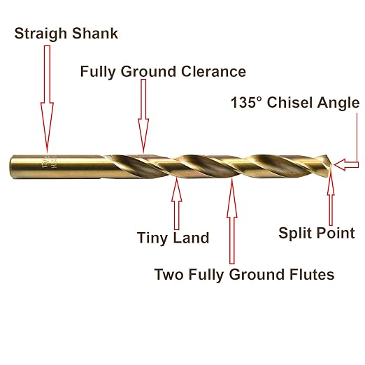 MAXTOOL 17/64" 10PCs Identical Cobalt Jobber Length Drill Bits HSS M35 Twist Drill Bits Fully Ground Golden Straight Shank Drills; JBF35G10R17E10
