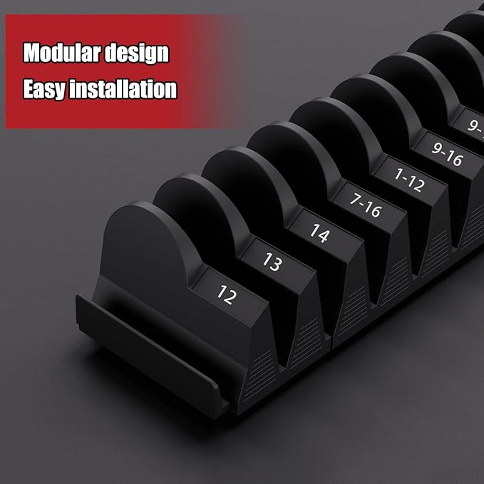 12 pcs Modular Wrench Organizers for Tool Drawers - Wrench Rack with Metric&SAE Labels, Perfect Tool Storage Holder. Gift for father, brother and boyfriend (No Magnet)