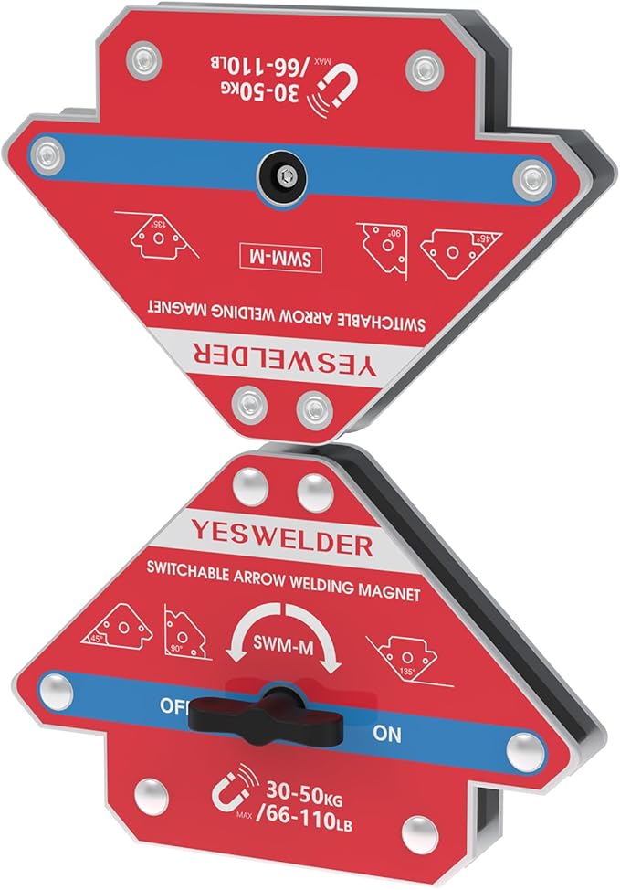 YESWELDER Switchable Arrow Welding Magnet 2 Pieces 66-110LBs On/Off Switch Arrow Magnetic Welding Holder