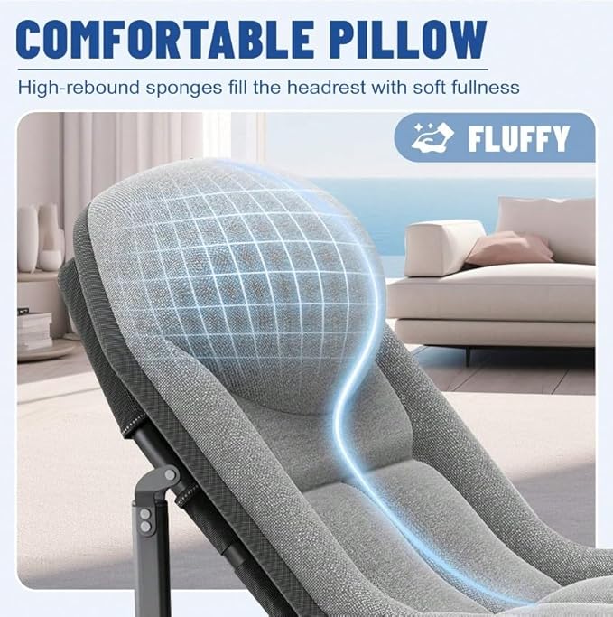 Camping Cot Recliner Portable Folding Bed with Pillow Adjustable Backrest Heavy Duty Frame for Sleeping Travel Office Indoor Outdoor Use (Large(74in))
