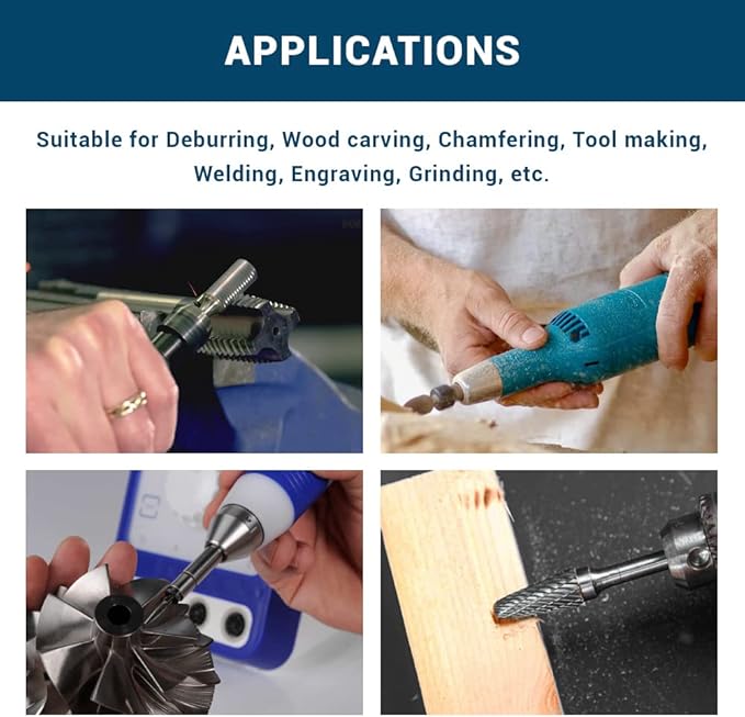 Benchmark Abrasives 6” Pointed Cone Shape Double Cut Tungsten Carbide Die Grinder Bits Metal Deburring Tool Rotary Burr, 1/4 Inch Shaft, Engraving Tool for Woodworking Shaping Carving (SM-1)