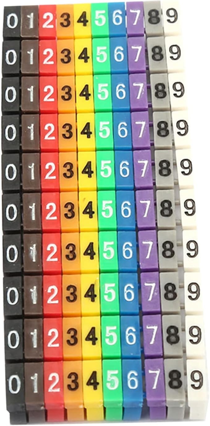Wire Number Labels, 0.2 x 0.2in Colorful Wire Number Tube Cable Marker, Digital Number Clip on Wire Marker, Plastic Wire Numbering Marker for Wires Management, 100Pcs