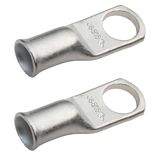SELTERM 2pcs 6 AWG 5/16" Stud Tinned Copper Wire Lugs, Battery Lugs, Ring Terminals, Battery Cable Ends, 6 Gauge Ring Terminal Connectors, UL Marine Grade Electrical Battery Terminal Connectors