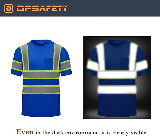 High Visibility Shirts Quick Dry Safety T Shirts with Reflective Strips and Pocket Short Sleeve Mesh Hi Vis Construction Work Class 2 Shirt for Men/Women Blue,3XL