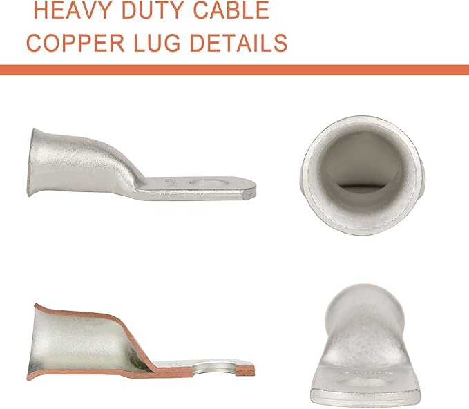 10pcs 4 AWG-1/4(M6) Tinned Copper Ring Terminals Battery Lugs, Heavy Duty Wire Lugs, Battery Cable Connectors