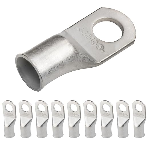 SELTERM 10pcs 3/0 AWG-1/2 Stud Tinned Copper Wire Lugs, Heavy Duty Cable Ends, 000 Gauge Ring Terminals, UL Battery Lugs Marine Grade Copper Eyelets Electrical Terminal Connectors