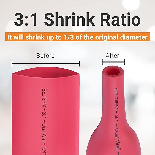 SELTERM 10pcs - 4 Awg 5/16" Stud (Wide) - Battery Lugs - Ring Terminal Connectors with 12pcs 3:1 Black & Red Heat Shrink Tubing with Adhesive, Heavy Duty Battery Cable Ends - Bare Copper Wire Lugs Kit