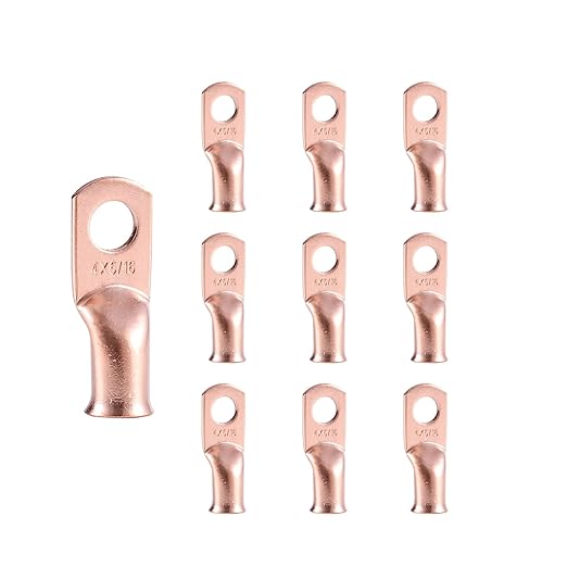 10pcs 4 AWG-5/16”(M8) Ring Terminals Lugs 4 Gauge Battery Cable Ends Heavy Duty Copper Wire Lugs Battery Terminal Connectors