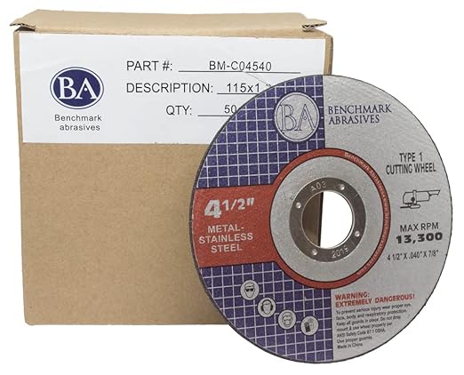 Benchmark Abrasives Grinder Cut Off Wheels 4 1/2 Inch Aluminum Oxide Thin Type 1 Angle Grinder Cutting Disc for Metal & Stainless Steel - .040" Thick 7/8" Arbor, Fast Grinder Cutting Wheel - 25 Pack