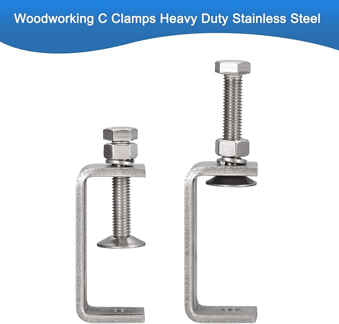 2 Pack 304 Stainless Steel C Clamps with 65mm/2.56" Stable Wide Jaw Opening Tiger Clamp for Woodworking Welding Construction Household Mount