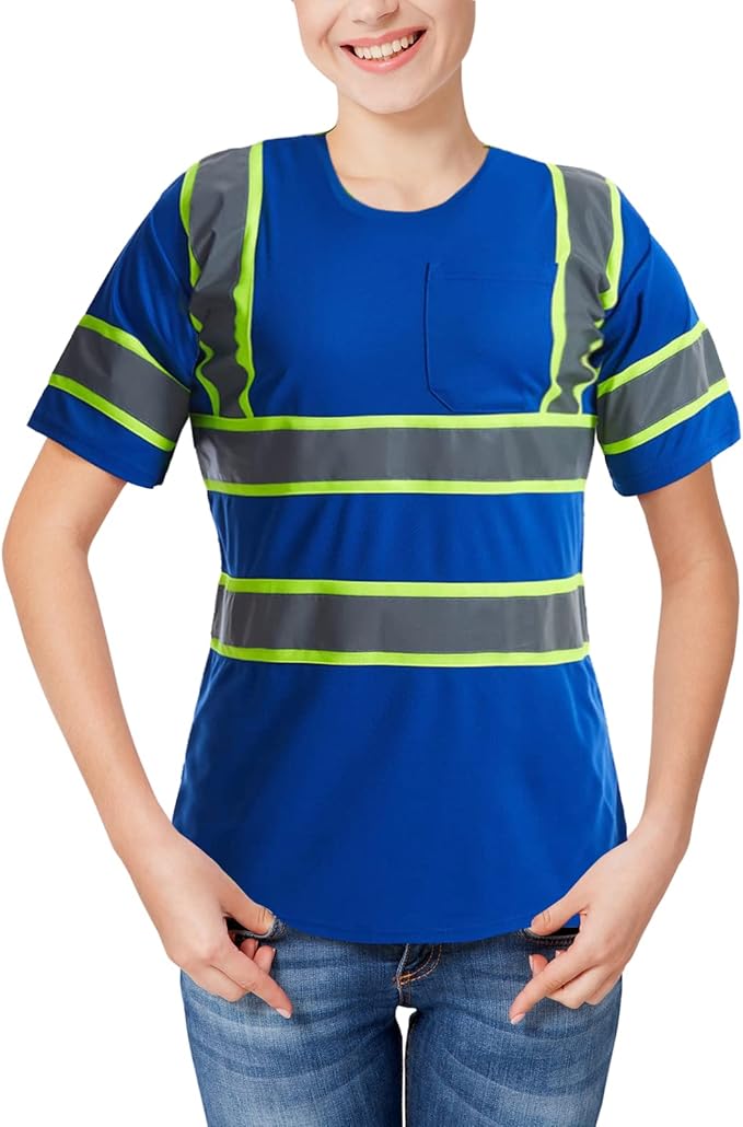 High Visibility Shirts Quick Dry Safety T Shirts with Reflective Strips and Pocket Short Sleeve Mesh Hi Vis Construction Work Class 2 Shirt for Men/Women Blue,6XL
