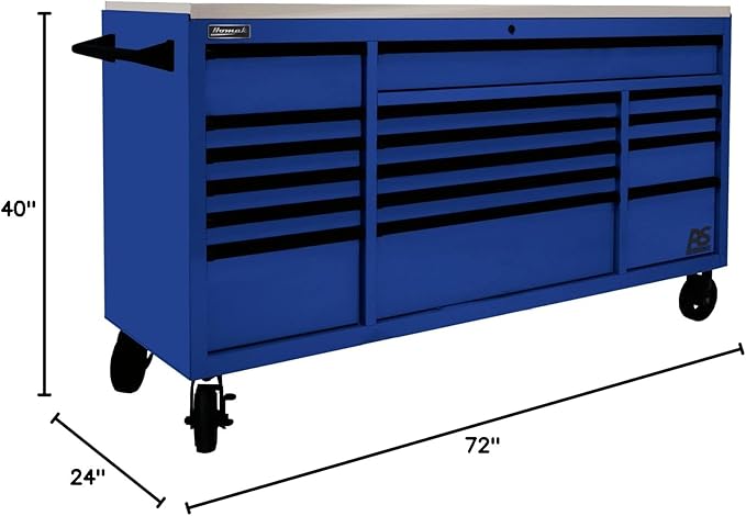 Homak 72” Roller Cabinet w/Stainless Steel Top RS Pro Workstation (Rally Sport Blue)