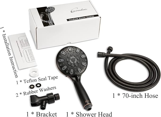 Handheld Shower Head, 6 Spray Setting High Pressure Shower Head with Brass Swivel Ball Bracket and Extra Long Stainless Steel Hose, Oil-Rubbed Bronze, 5"
