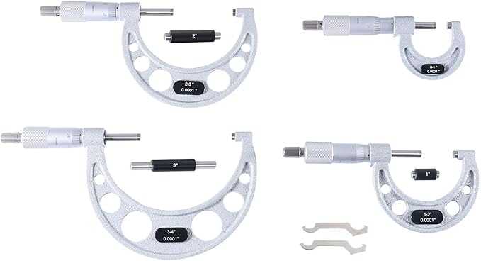 Accusize Industrial Tools 0-4 inch x .0001'' Ultra-Precision M-Type Outside Micrometers Carbide Tipped 4 Pc Set, EG00-0904
