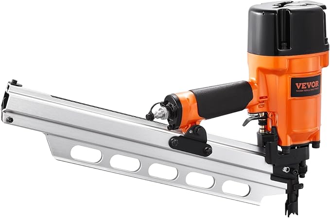 VEVOR Framing Nailer, 80-120PSI Air Nail Gun, 2" to 3-1/2" 21 Degree Full Round Head Pneumatic Framing Nailer with Tool-Less Depth Adjustment & Dual Trigger Modes, Ideal for Framing Decking Flooring