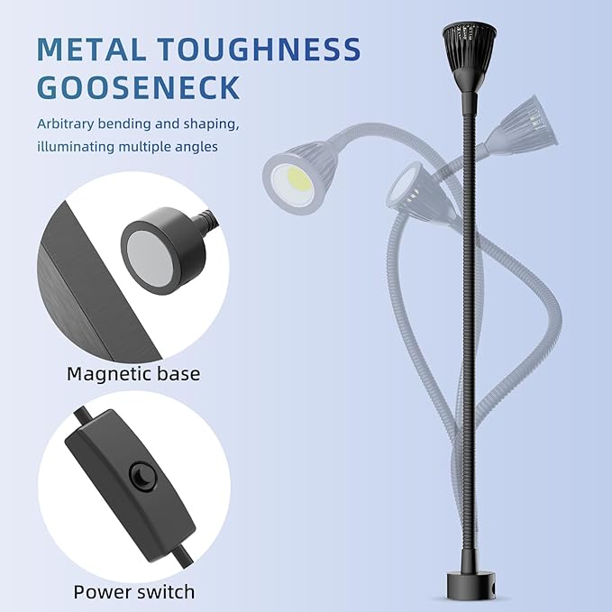 Led Magnetic Work Light 400mm Flexible Gooseneck lamp 700 Lumens 120 Volt for Sewing Machine Lathe Milling Drill Press Industrial Lighting (Aluminum Alloy lamp Head-2)