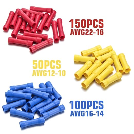 600 PCS Butt Splice Crimp Connectors Qibaok Insulated Electrical Straight Wire Terminal Connectors 10-22AWG