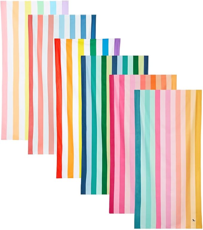 Dock & Bay Beach Towel - Quick Dry, Sand Free - Compact, Lightweight - 100% Recycled - Includes Bag - Rainbow Shores - Set of 6 - Large (160x90cm, 63x35)