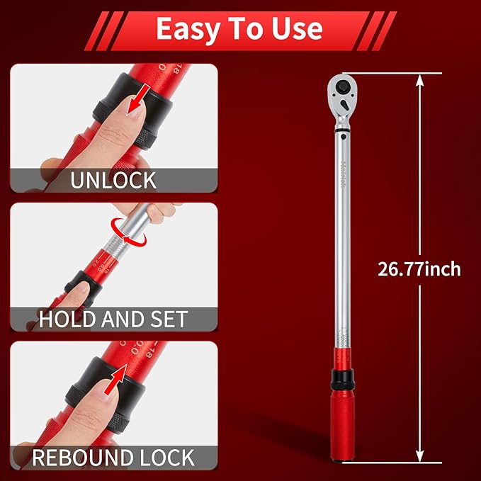 3/4-Inch Torque Wrench, Dual-Direction Adjustable 60 tooth 100-400ft.lb/136-542Nm, Professional Torque Wrench, for Maintenance Tool and Product Assembly