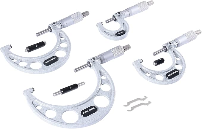 Accusize Industrial Tools 0-4 inch x .0001'' Ultra-Precision M-Type Outside Micrometers Carbide Tipped 4 Pc Set, EG00-0904