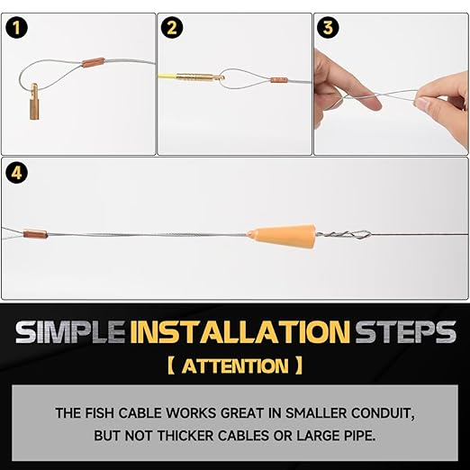 32.2FT Fiberglass Running Electrical Wire Cable Glow Rods Wire Pulling, Fish Rods Electrical Kit with 6 Different Attachments and Fish Tape Wire Puller Kit (Yellow)