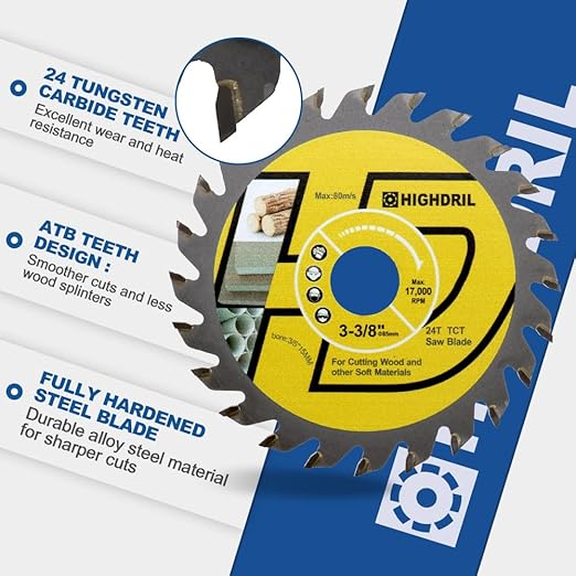 HIGHDRIL TCT Wood Blade 3" 75mm x Arbor 3/8" 10mm - 4pcs Angle Grinder Cutting Disc for Cutting Wood Plywood Chipboard Multilayer Panels