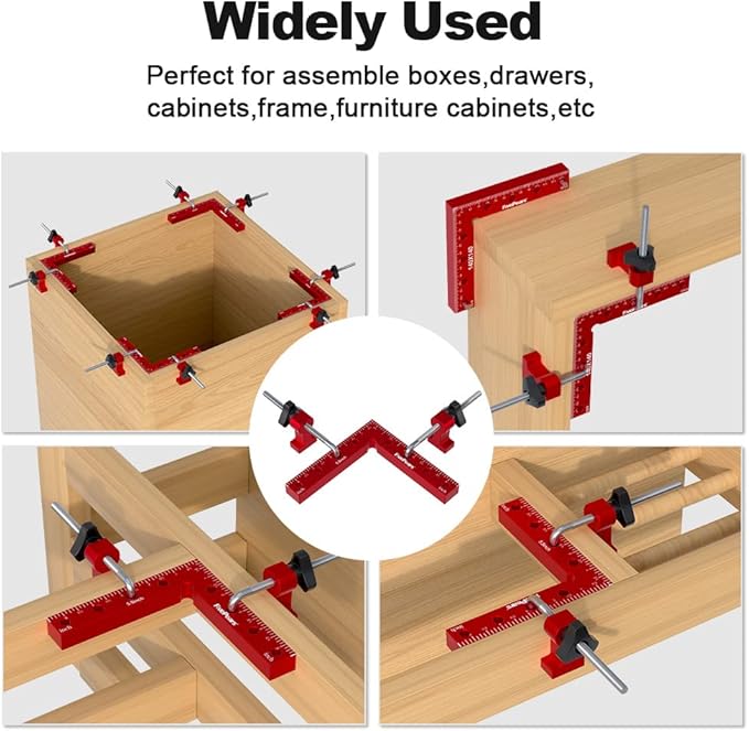 Fivepears 4 Pack 90 degree positioning square clamps set for woodworking, 5.5" x 5.5"(14 x 14cm) aluminum precision right angle corner clamp for square picture frame tool box cabinet drawer and wood