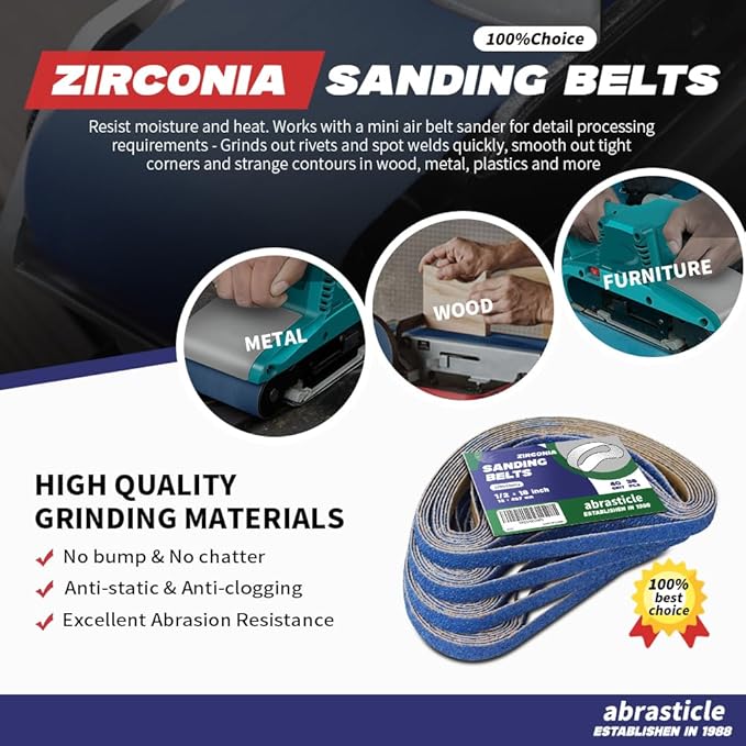 1/2" x 18" Zirconia Sanding Belts for Metal - 1/2 x 18 Inch Zirconia Metal Grinding Sand Paper, 36 PCS 40 Grits, Perfect for Knife Blade Sharpening, Metal Polishing, Derusting, Woodworking
