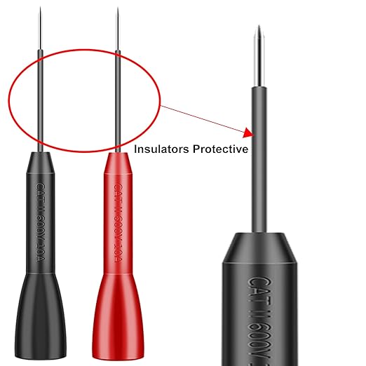 4 Pack 2mm Extended Needle Test Probes, 600V/10A Non-Destructive Insulation Wire Piercing Needle Stainless Steel Extra Thin Electrical Needle multimeter Probe for Fluke Meter Test Lead (Black-Red)