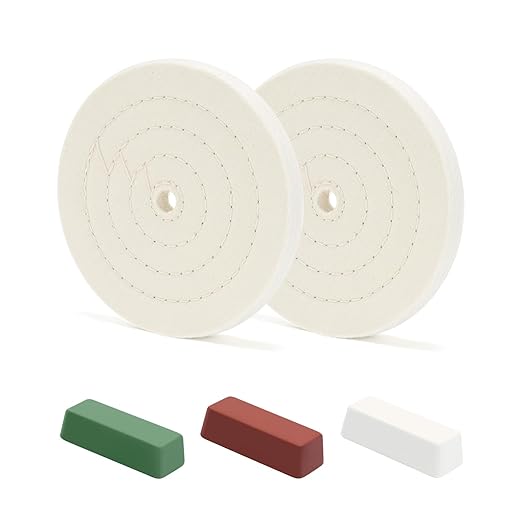 SCOTTCHEN 6inch Buffing Polishing Wheels 1/2" Arbor Hole,2 Pcs Fine (40Ply) for Bench Grinder,with Buffing Polishing Cutting Compound 4 Oz.Kit