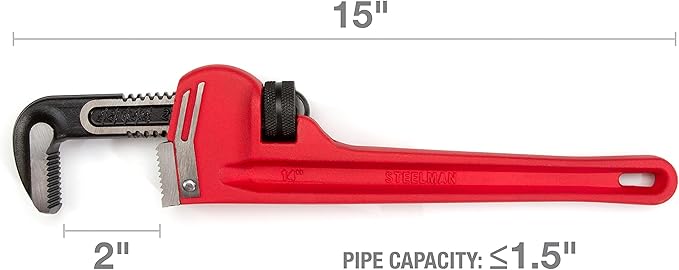 Steelman 60882 14-Inch Heavy-Duty Cast Iron Straight Handle Pipe Wrench