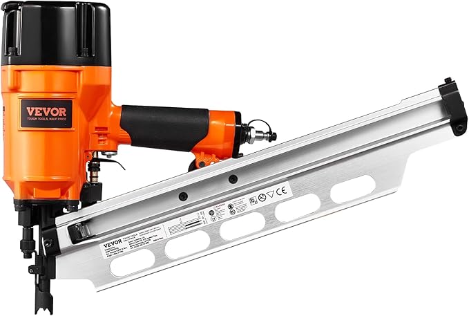 VEVOR Framing Nailer, 80-120PSI Air Nail Gun, 2" to 3-1/2" 21 Degree Full Round Head Pneumatic Framing Nailer with Tool-Less Depth Adjustment & Dual Trigger Modes, Ideal for Framing Decking Flooring