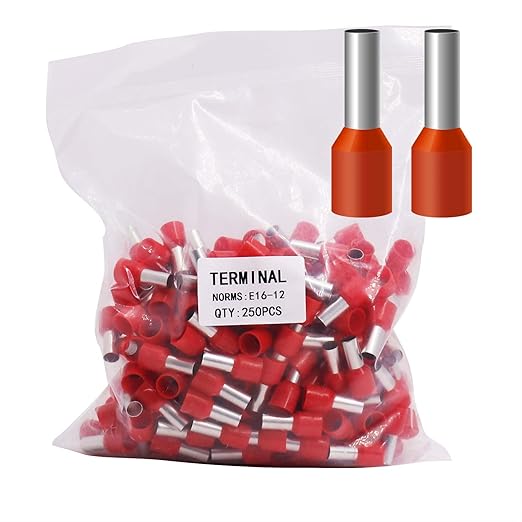 Fidioto 6AWG Wire Ferrules, 250pcs AWG6 Red Terminal Connector Wire Insulated Cord Pin Ends Terminals