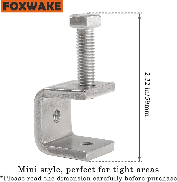 Mini C Clamps Stainless Steel 0.83 Inch for Working, Heavy Duty Small U Clamps for Metal Mounting, Universal Desk Clamp with Stable Wide Jaw Opening/I-Beam Design (4pcs)