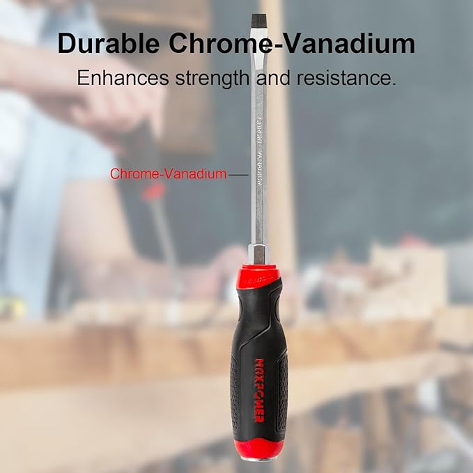 MAXPOWER Strike Cap Go Through Screwdriver Slotted 0.24 x 3.94 Inches, Cr-V Steel Flat-Head with Striking Cap Magnetic Tip, Ergonomic Soft Grip TPR Handle