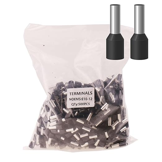 AWG8 Wire Ferrules Terminals, 500pcs AWG8/10.0mm² Black Terminal Connector, Insulated Ferrule Pin Cord End Terminal for Electric, Industrial, Chemical Industry etc.