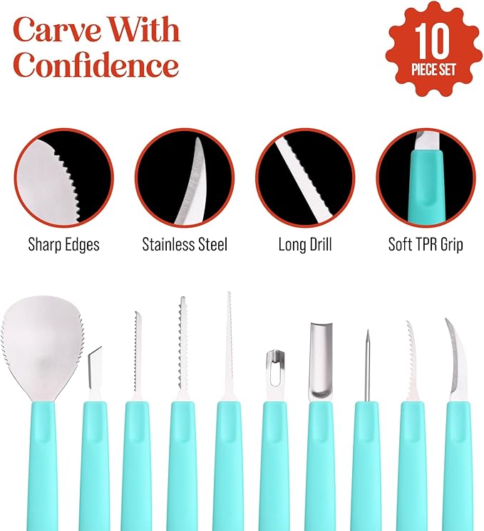 Pumpkin Carving Kit 10 pcs Acua Blue- Halloween Pumpkin Carving Kit Case - Complete Pumpkin Carving Set With Saw Pumpkin Carving Knife - Halloween Pumpkin Carving Tools