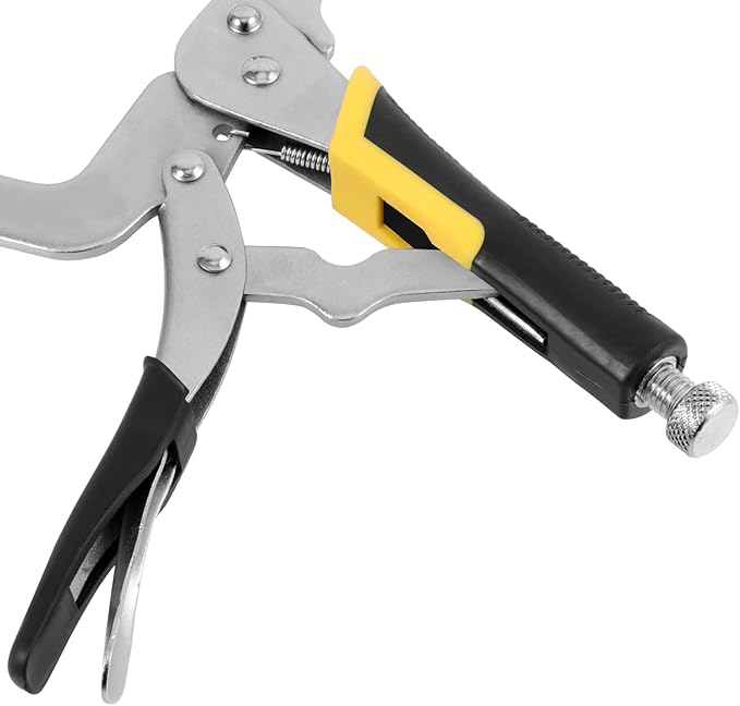 MOUYAT 6 Pack 11 Inch C-Clamp Locking Pliers with Flat Swivel Pads, Vise Grip Clamps Face Welding C Clamp Locking Pliers Set for Woodworking, Building