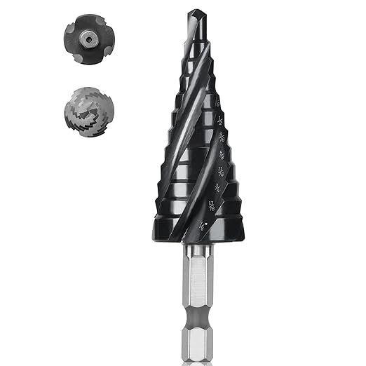 Cobalt M35 Step Drill Bit 3/16" to 7/8", TiAlN Coating 4 Spiral Flute Step Bit for Stainless Steel, Metal, Aluminum, Plastic
