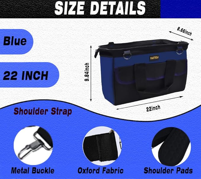 22 Inch Heavy Duty Tools Bag With Wide Mouth for Tool Storage, Carrier and Organizer, Tool Bag for Men/Women, Wide Mouth Tote Bag With Inside Pockets (22 Inch)