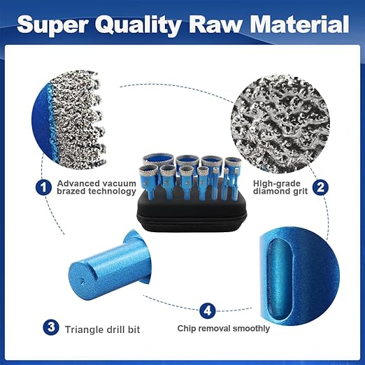 Tile Hole Saw Kit Diamond- BRSCHNITT 11pcs Diamond Core Drill Bit for Porcelain Tile Ceramic Marble Granite Drilling Triangle Shank