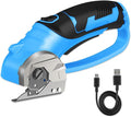 Cordless Electric Scissors, 4V Box Cutter & Cardboard Cutter with Upgrade Blade, LED Light, Safety Lock - Rechargeable Rotary Cutter for Fabric, Leather, Plastic, Crafting, Sewing, Industrial (Blue)