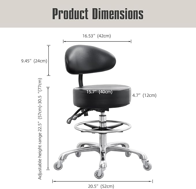 Drafting Chair Big Cushion Rolling Stool with Back, Tall Shop StoolRolling Chair with Footrest for Studio, Workshop, Classroom, Lab, Counter, Home Office (Black)