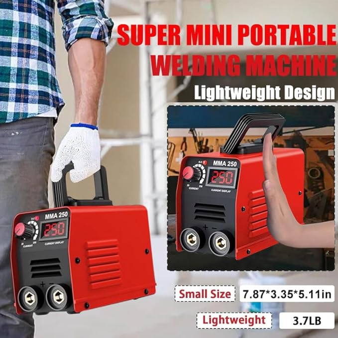 Stick Welder 250A Welding Rods 16 Inches Gloves Welding Machine, Super MINI Welder Portable Hammer, IGBT Inverter Welder Machine 110V, Beginner Hobbyists Home Repairs DIY Projects (Red)
