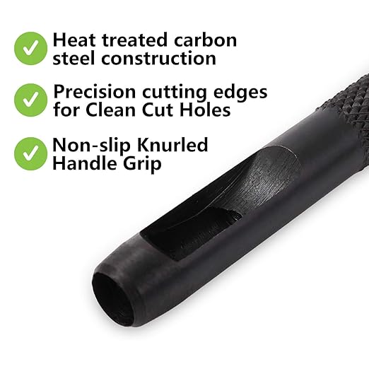 Spurtar Hollow Punch Set 12 Pieces 1/8"- 3/4" Heavy Duty Carbon Steel Round Leather Hole Tool Leather Punch Set Kit for Watch Cloth Belt Gaskets with Storage Bag (Black)