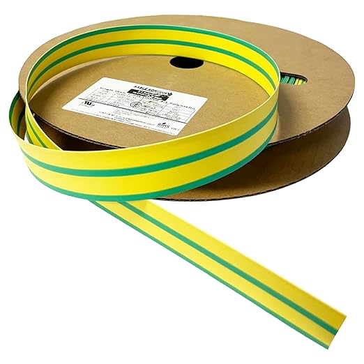 Kable Kontrol Heat Shrink Tubing - 3/8” Inch - 100' Ft Long, Yellow & Green Polyolefin - 2:1 Industrial Shrink Tube & Cable Sleeve for Electrical Wire Insulation - Rated for 600 V