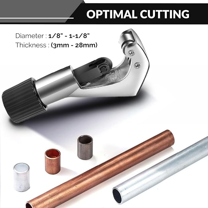 Flexzion Tube Cutter, Heavy Duty Tubing Pipe Cutter, 1/8 to 1-1/8 inch Cutting Diameter w/Reamer, Ideal for Cutting Copper, Aluminum, Brass, Steel, Plastic and More