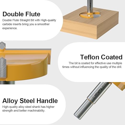 FivePears Forstner Drill Bit 1/2 inch Shank, 2-1/8 inch Cutting Diameter, Carbide Tipped Wood Hole Saw Auger Opener, Hole Opener Hinge Hole Cutter for Woodworking, Plastic, Plywood Products