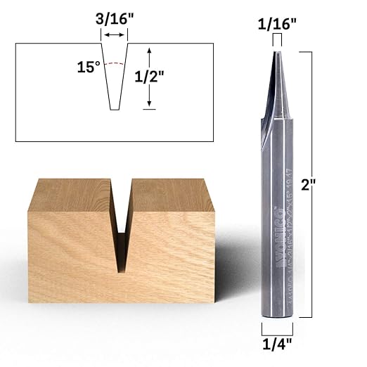 YONICO Router Carving Bits CNC Engraving Solid Carbide V Groove 15 Degree 1/16-Inch Flat Point 1/4-Inch Shank 14105q